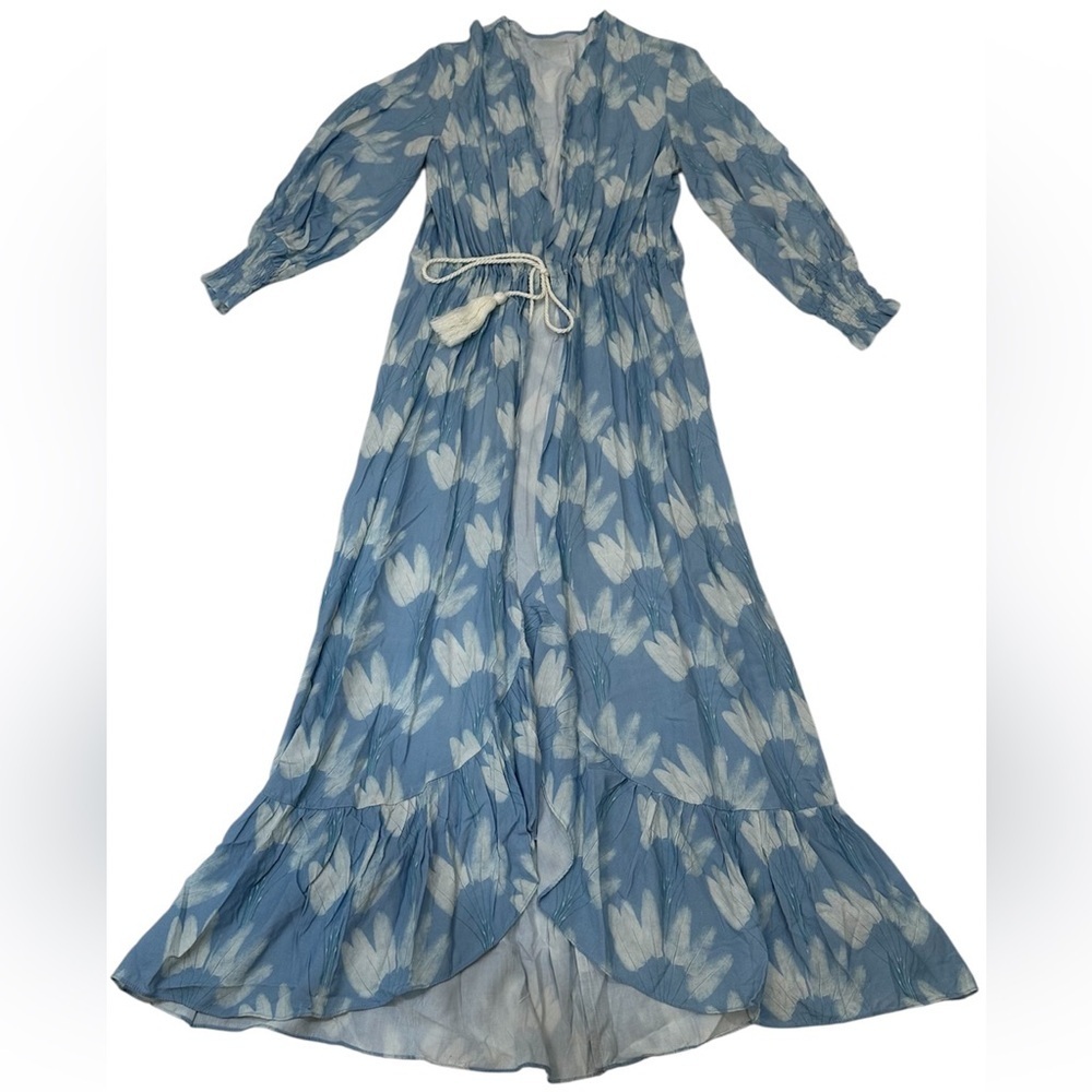 Palmacea Blue and White Floral Swimwear Resort Coverup with Flowing Design